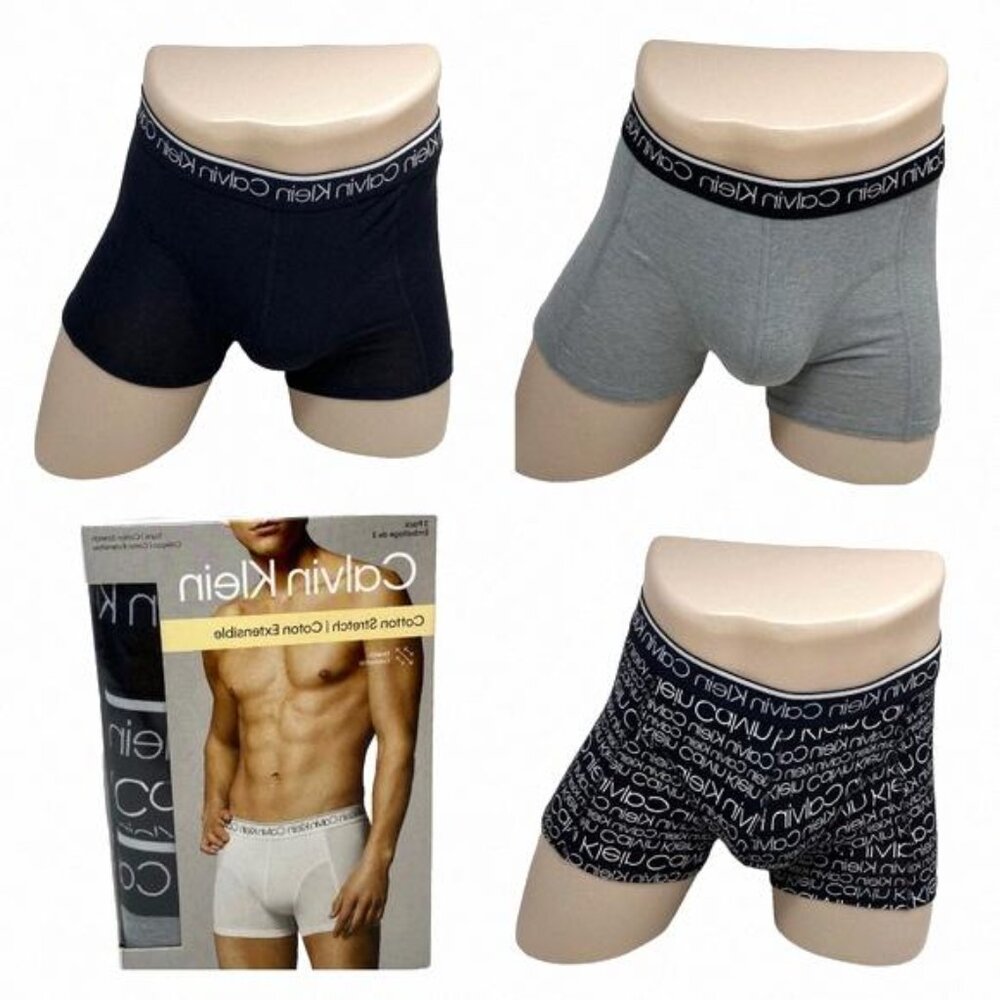 Calvin Klein Men’s Underwear 3-Pack Trunk Cotton NB24210-005 Gray Black Stretch